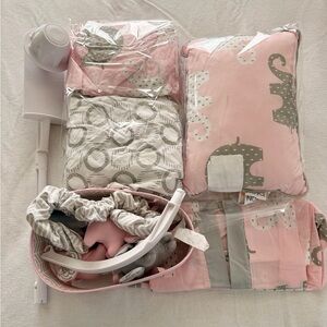 NoJo The Dreamer Pink & Grey Elephant 5-Piece Nursery Bedding Set